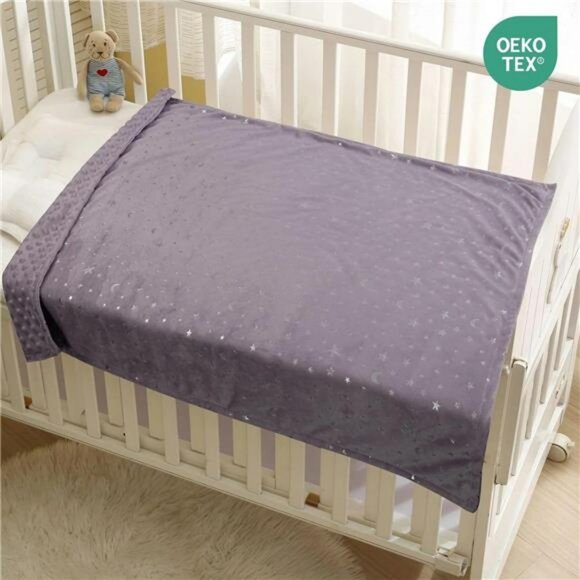 Baby blanket soft minky fleece star moon print 30x40 toddler stroller crib throw - Picture 2 of 7